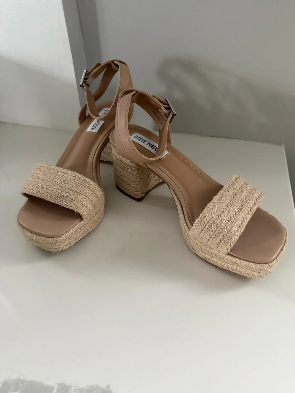 Steve Madden Beige Braided Platform Sandals
